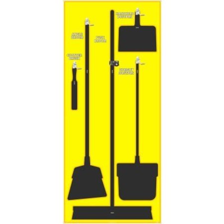 NMC National Marker Janitorial Shadow Board, Yellow on Black, Industrial Grade Aluminum - SB107AL